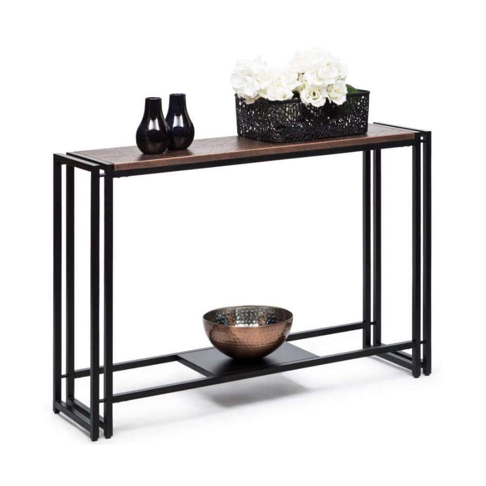 Slim Copper Finish Wooden Console Table