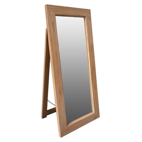 Solid Mindi Timber Rectangular Mirror with Stand 65 x 150cms