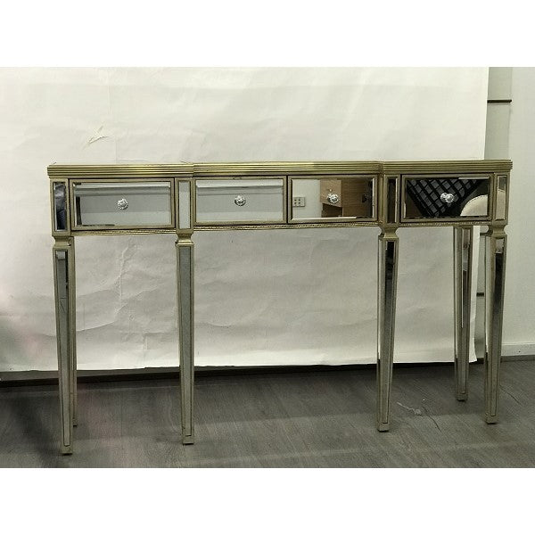 Statement Antiqued Ribbed Mirrored Console Table
