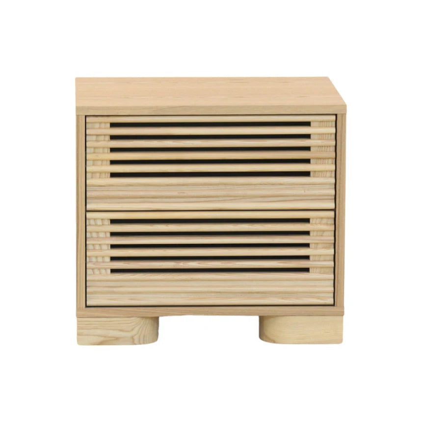 Striped Wooden Bedside Table - Natural