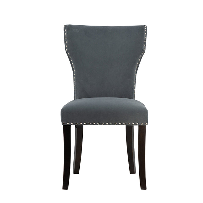 Studded Grey Velvet Look Armless Dining Chairs - Set of 2