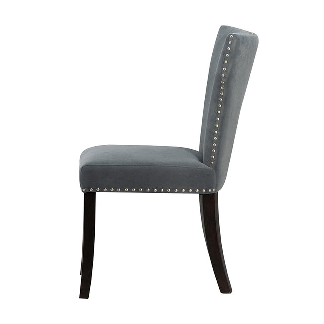 Studded Grey Velvet Look Armless Dining Chairs - Set of 2