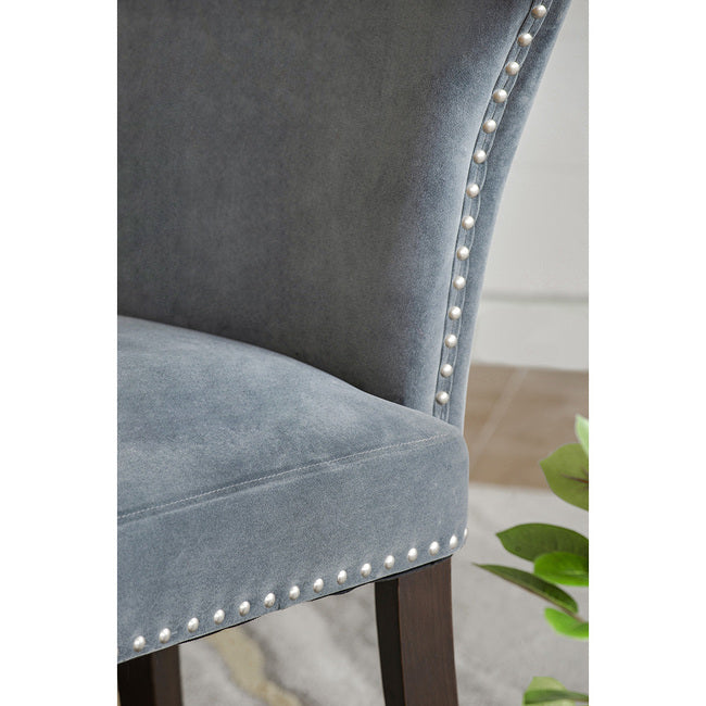 Studded Grey Velvet Look Armless Dining Chairs - Set of 2