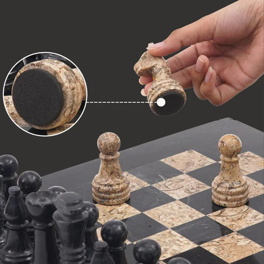 Stunning Marble 38cm Chess Set with Storage Box - Black & Coral