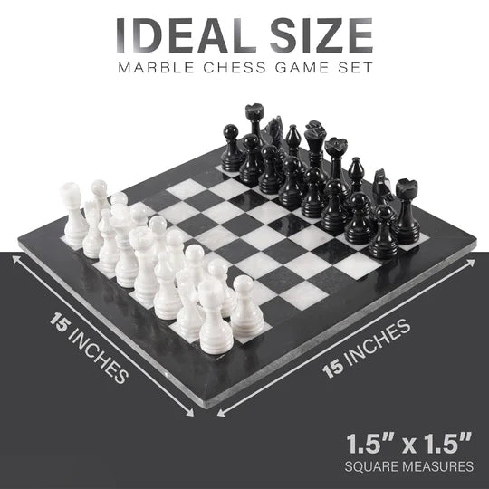 Stunning Marble 38cm Chess Set with Storage Box - Black & White