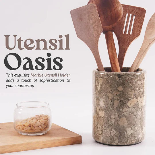 Sturdy Marble Utensil Holder - Grey