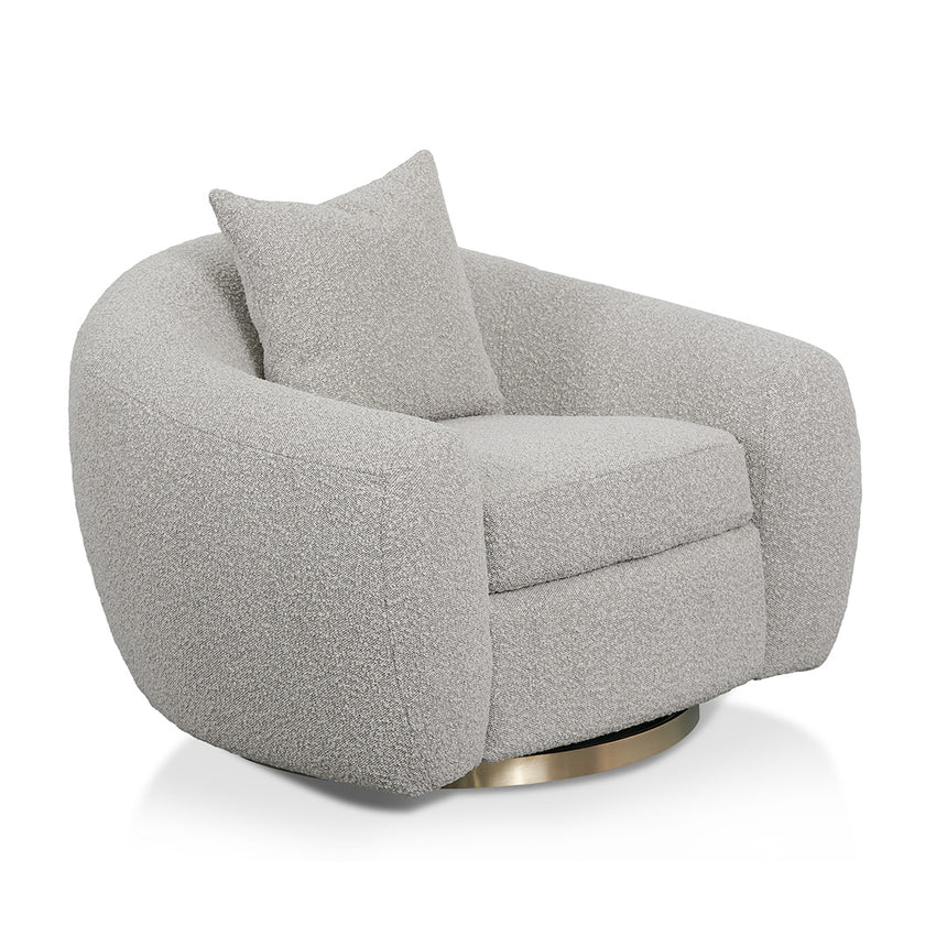 Stylish Swivel Armchair - Ash Grey Boucle