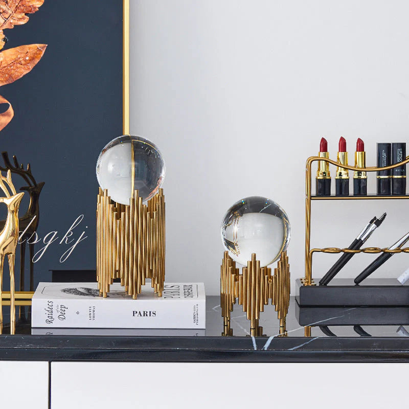 Tabletop Gold Metal Crystal Ball 23cms