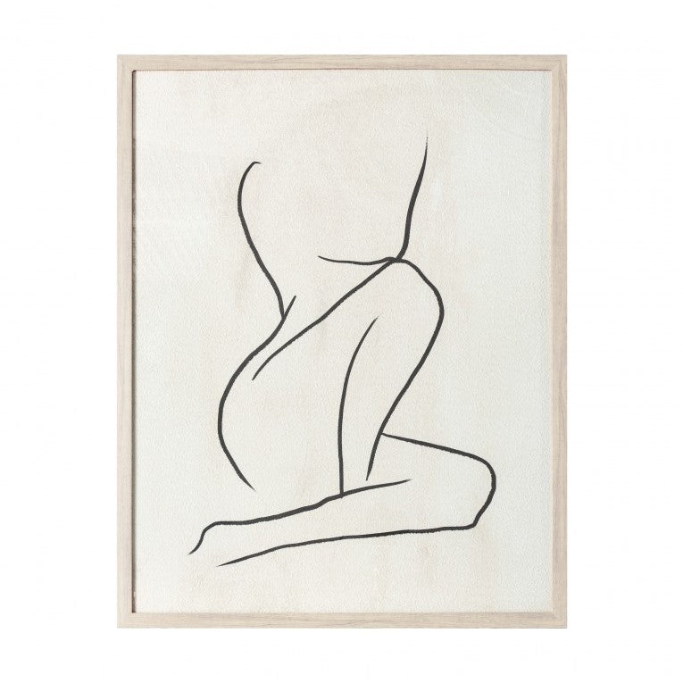Taupe Tranquility Contour Line Art in Oak Frame