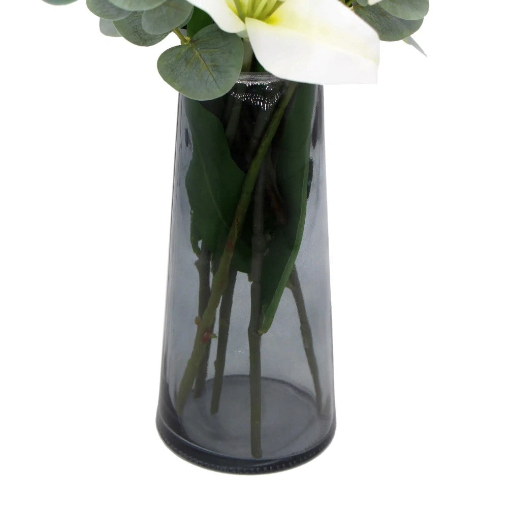 Tiger Lily Bouquet With Eucalyptus In Glass Vase