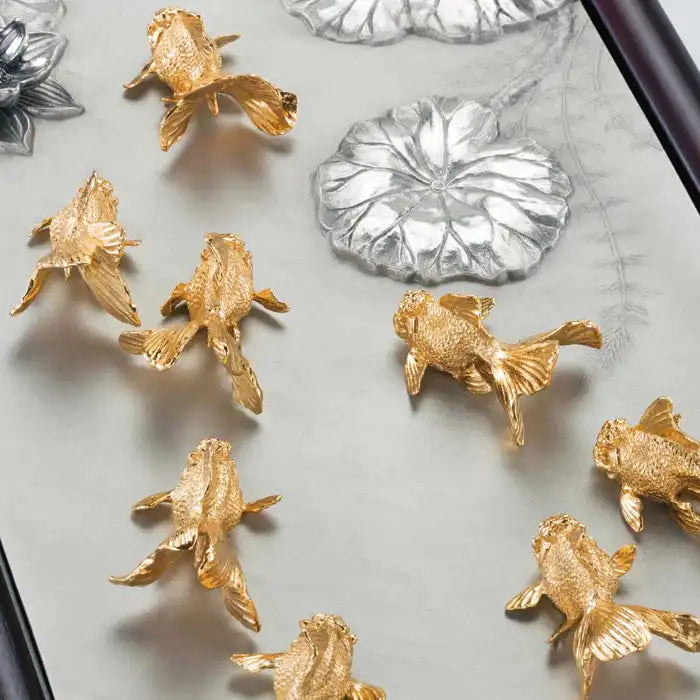 Timeless Gilt Oriental Goldfish Pewter Plaque