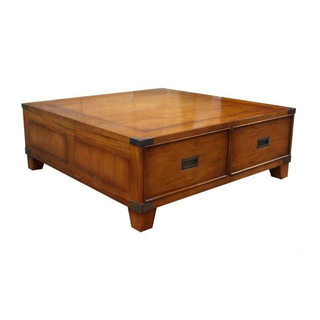 Timeless Square 4-Drawer Campaign Coffee Table - Light Mahogany