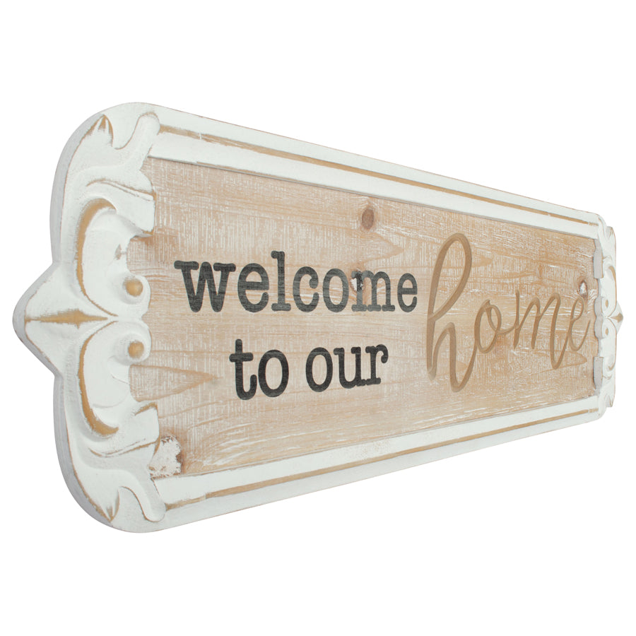 Artisanal 'Welcome to Our Home' Wall Decor White 80cms