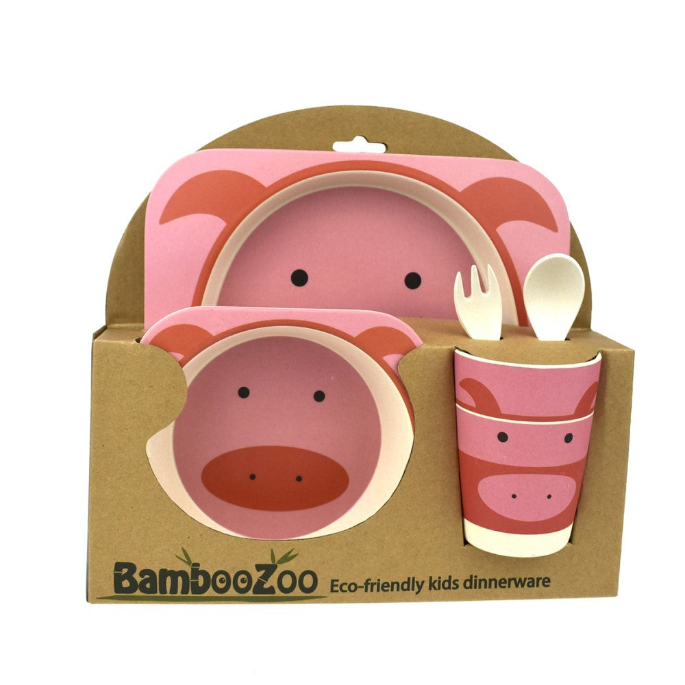 Toddlers 5Pcs Bamboo Dinner Set - Pig