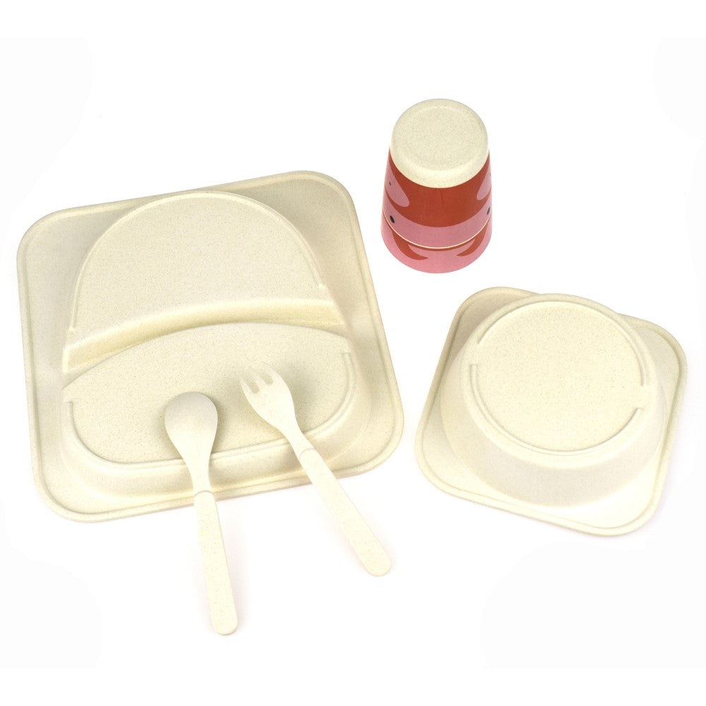 Toddlers 5Pcs Bamboo Dinner Set - Pig
