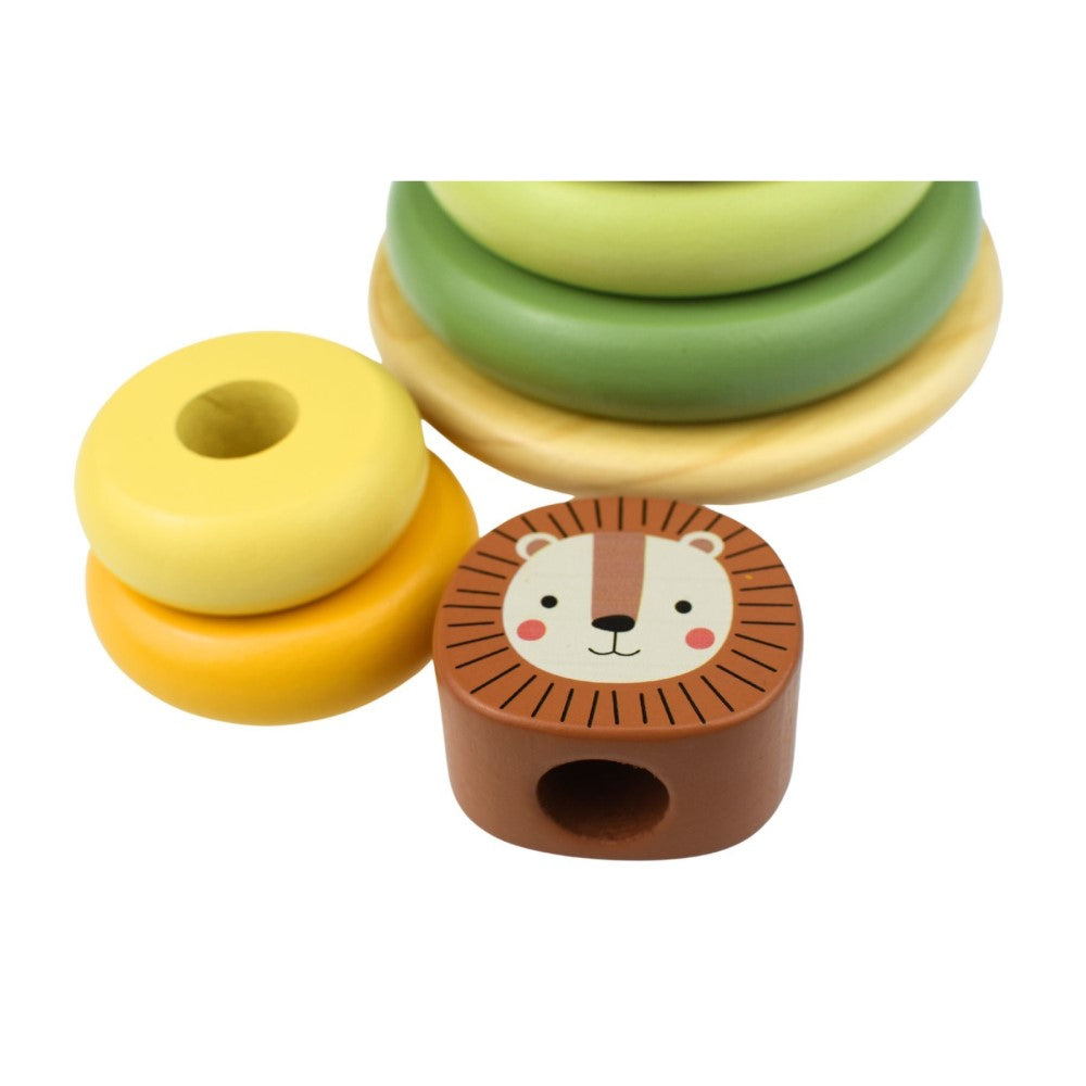 Toddlers Wooden Animal Stacking Rings Tower - Lion