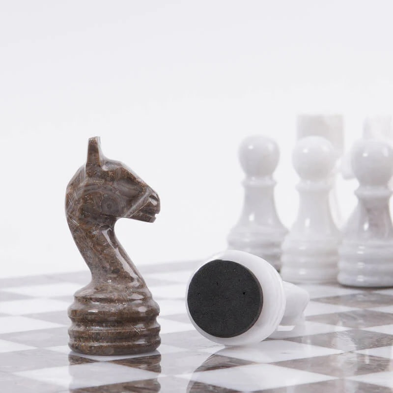 Traditional Handmade Marble Chess Set 30cms - Oceanic & White