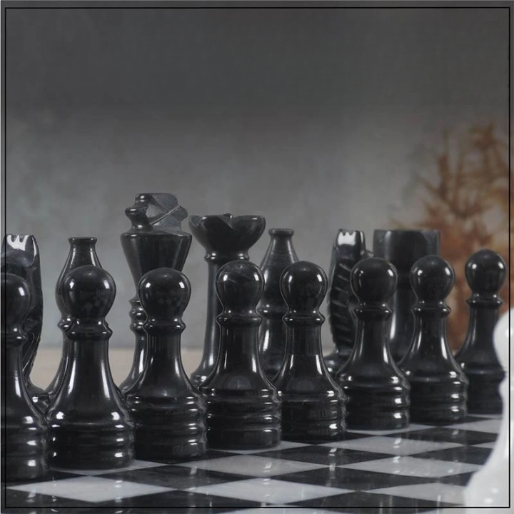 Traditional Handmade Marble Chess Set 30cms - Black & White