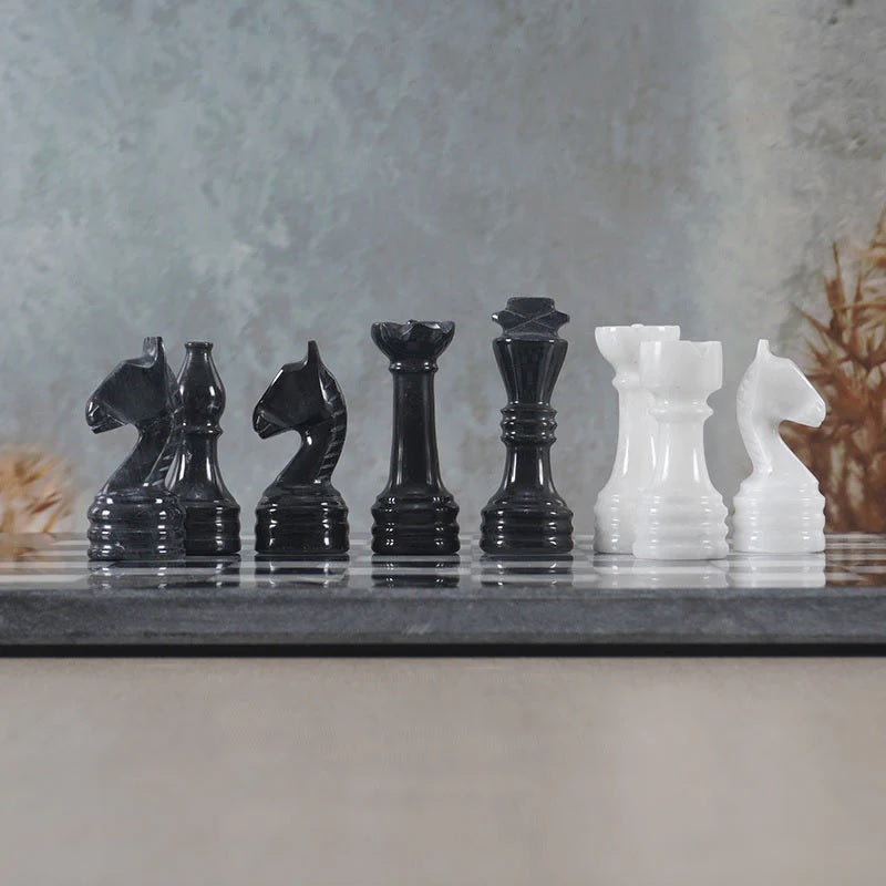 Traditional Handmade Marble Chess Set 30cms - Black & White
