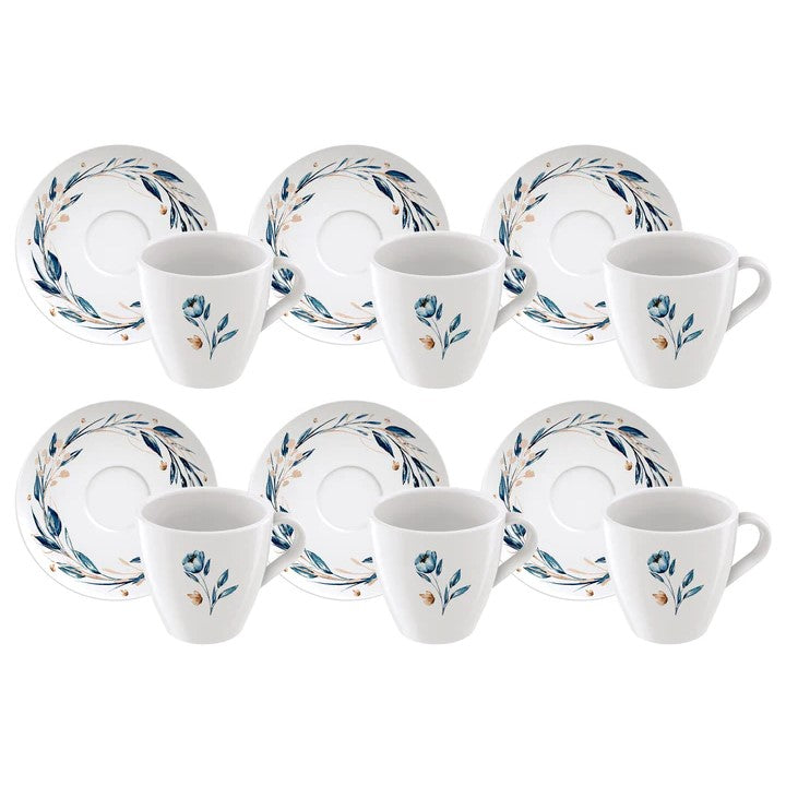 Tramontina Ana Flor 12-Piece Porcelain Cup and Saucer Set