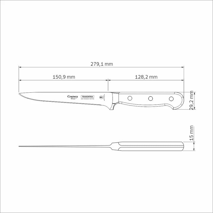 Tramontina Century Wood Boning Knife with Handle - 15.24cms