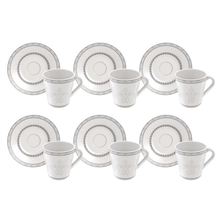 Tramontina Gabrielle Set of 12 Porcelain Cups and Saucers 70ml