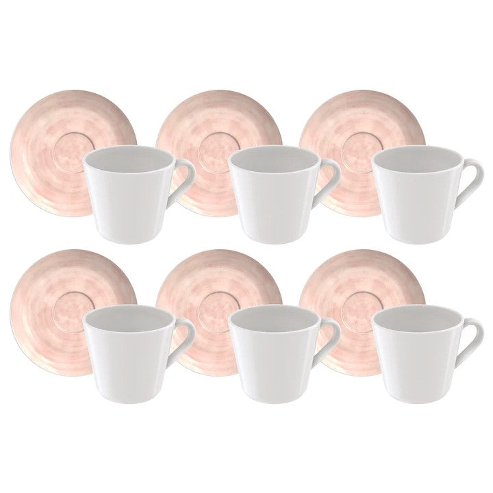 Tramontina Rose Porcelain Tea Cups and Saucers 12pcs - 200ml