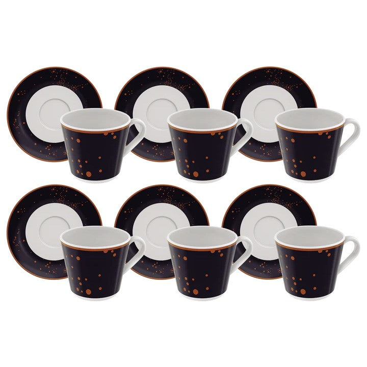 Tramontina Valentina Set of 12 Porcelain Cups and Saucers 185ml