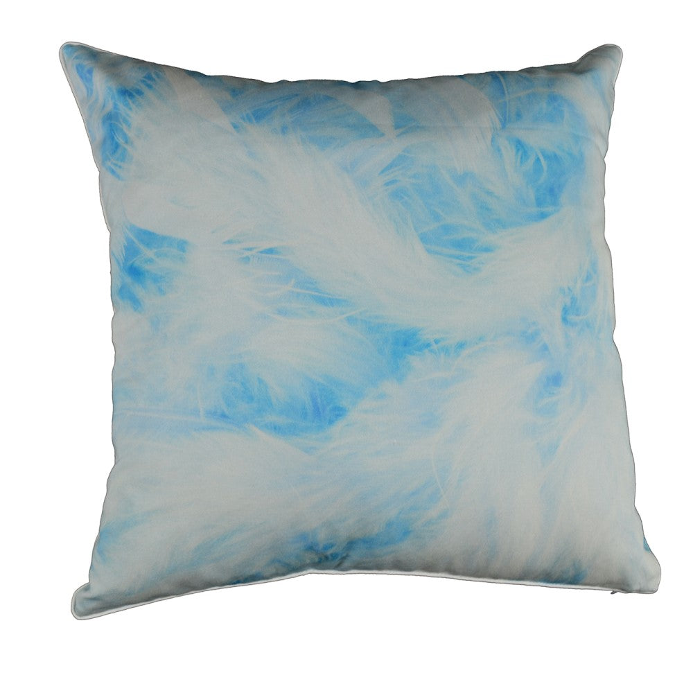 Turquoise Feathers Cushion With Recycled Fill 45 X 45cms