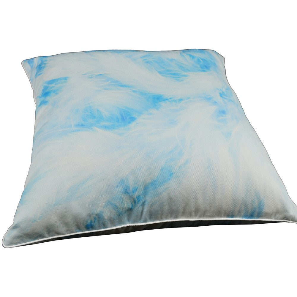 Turquoise Feathers Cushion With Recycled Fill 45 X 45cms