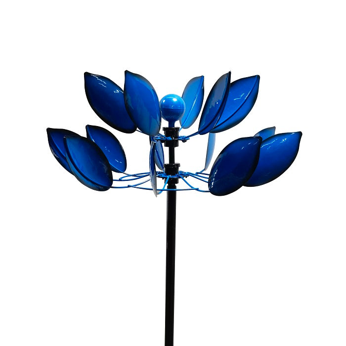 Two Layer Leaves Garden Wind Spinner - Blue