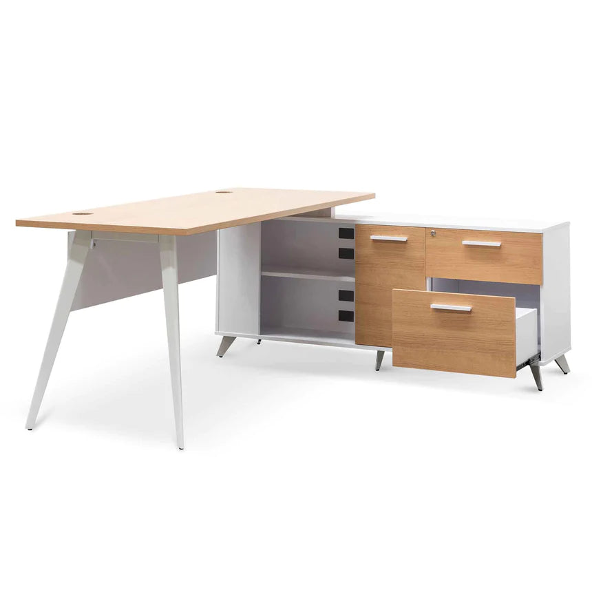 Ultimate Right Return Office Desk 160cms - Natural & White