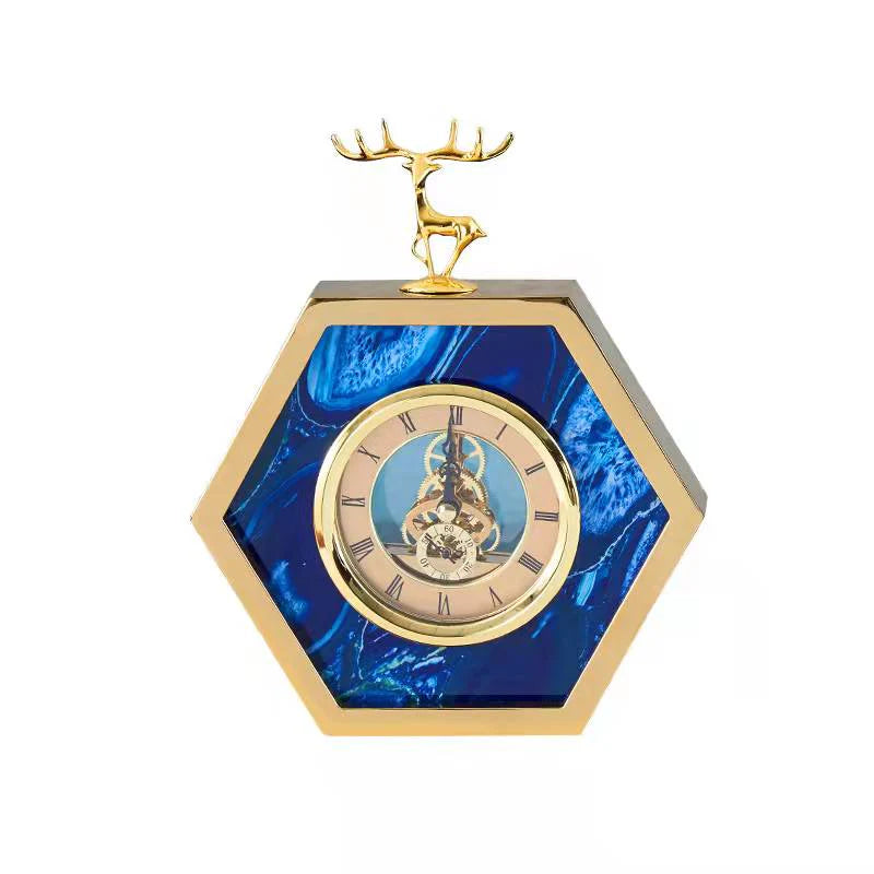 Unique Hexagon Gold Desk Clock 23cms