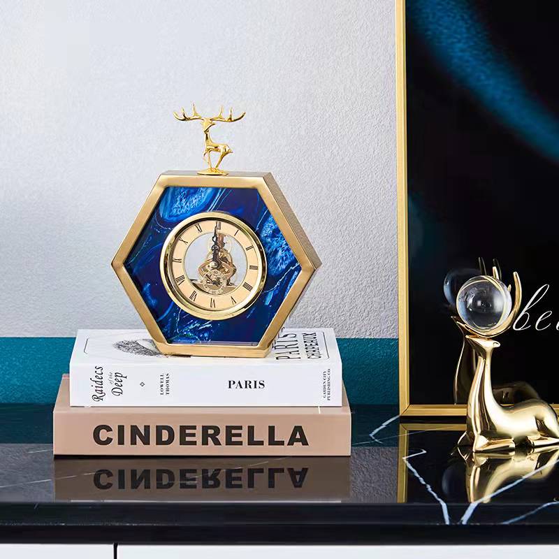 Unique Hexagon Gold Desk Clock 23cms