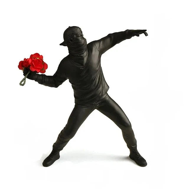 Unique Resin Nordic Flower Thrower Statue - Black