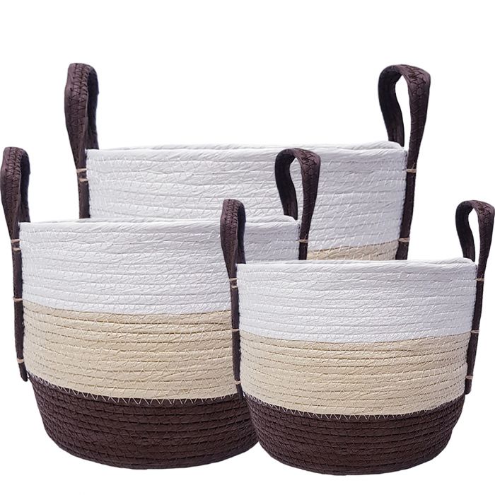 Venus Tri-color Round Storage Basket with Handles -Set of 3