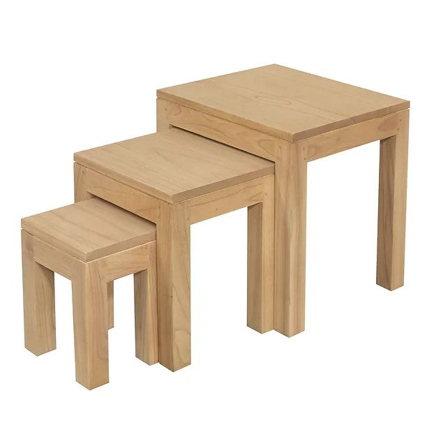 Versatile 3-Piece Mindi Wood Nested Table Set - Natural