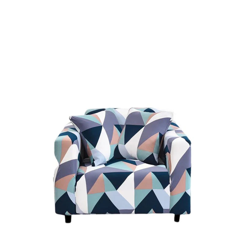 Vibrant Blue White Geometric Sofa Slipcover 1 - Seater