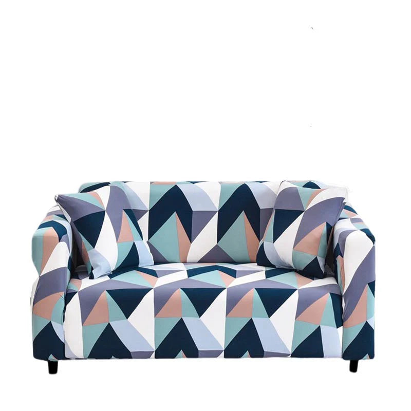 Vibrant Blue White Geometric Sofa Slipcover 3 - Seater