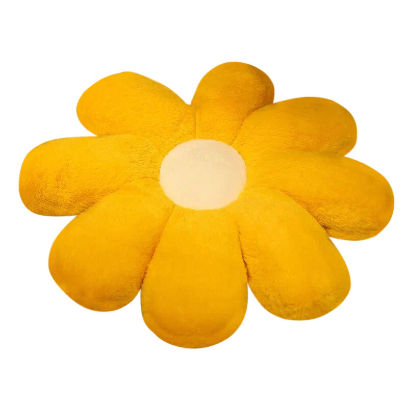 Vibrant Flower Shape Soft Cushion Pillow 50cms - White & Yellow