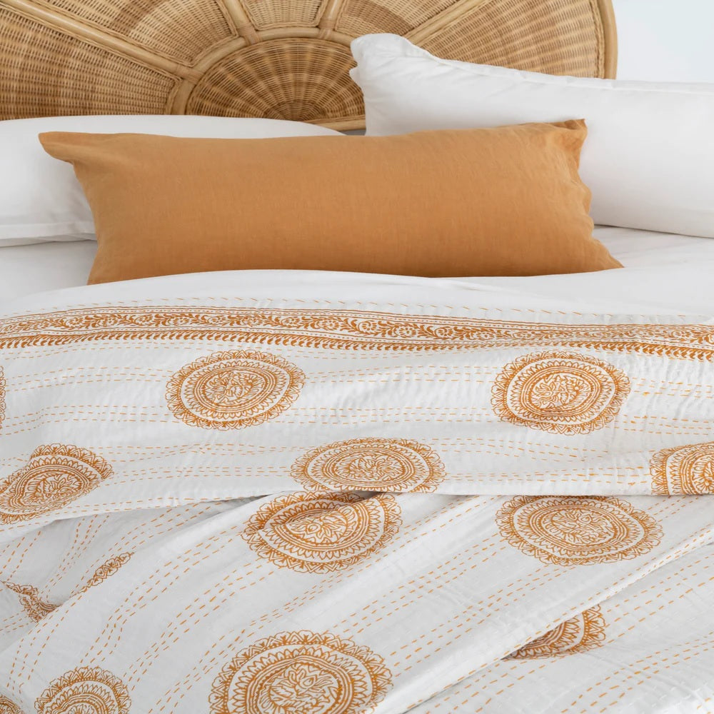 Vibrant Rangoli Design Boho Cotton Bedspread King Size