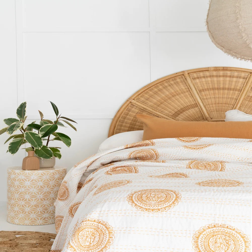 Vibrant Rangoli Design Boho Cotton Bedspread King Size