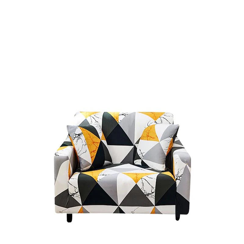 Vibrant Yellow White Geometric Sofa Slipcover 1 - Seater