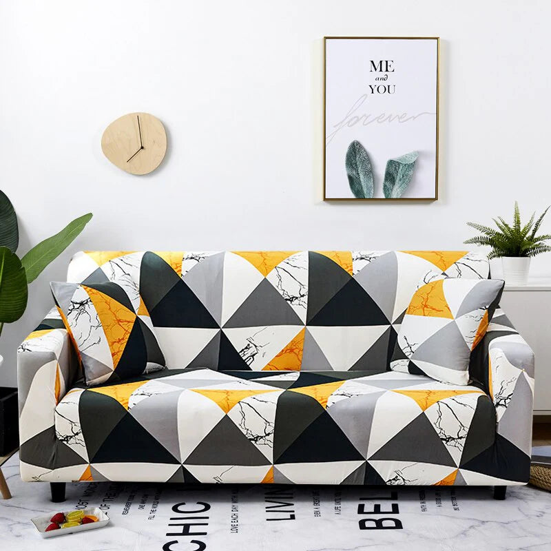 Vibrant Yellow White Geometric Sofa Slipcover 1 - Seater