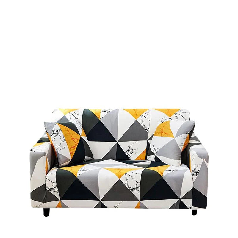 Vibrant Yellow White Geometric Sofa Slipcover 2 - Seater