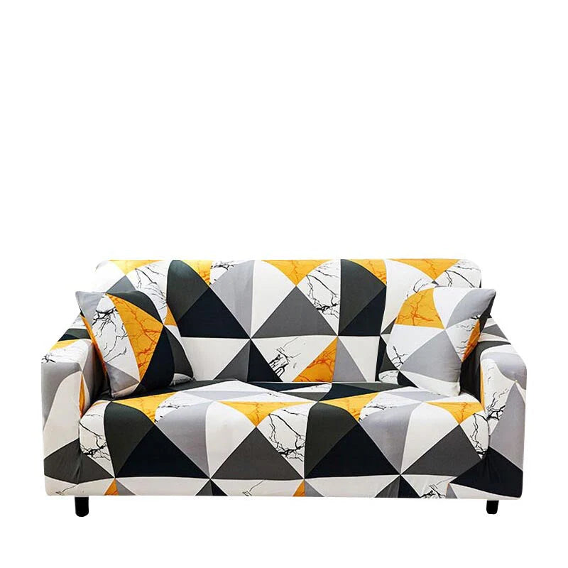 Vibrant Yellow White Geometric Sofa Slipcover 3 - Seater