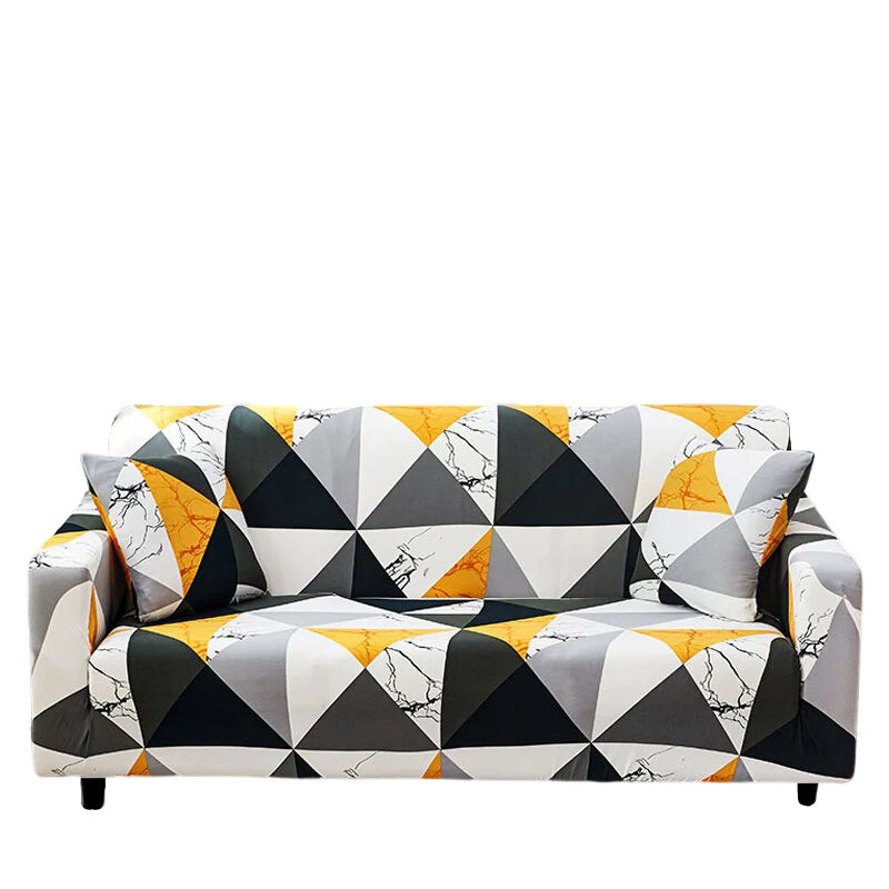 Vibrant Yellow White Geometric Sofa Slipcover 4 - Seater