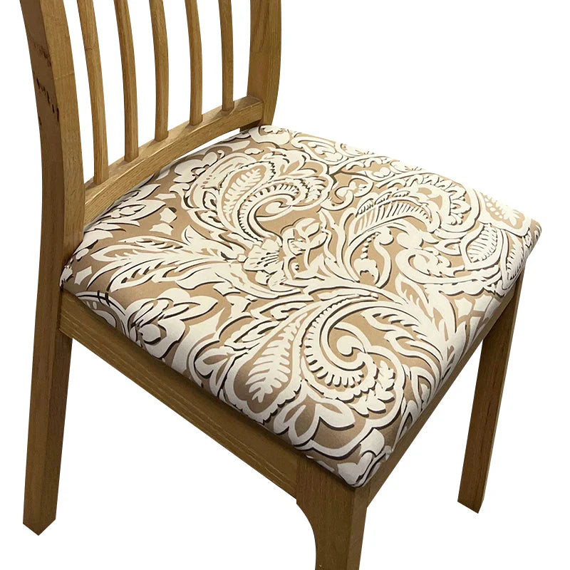 Vine Leaf Print Stretch Removable Chair Seat Cover - Beige