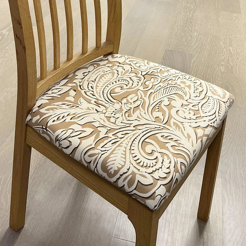 Vine Leaf Print Stretch Removable Chair Seat Cover - Beige