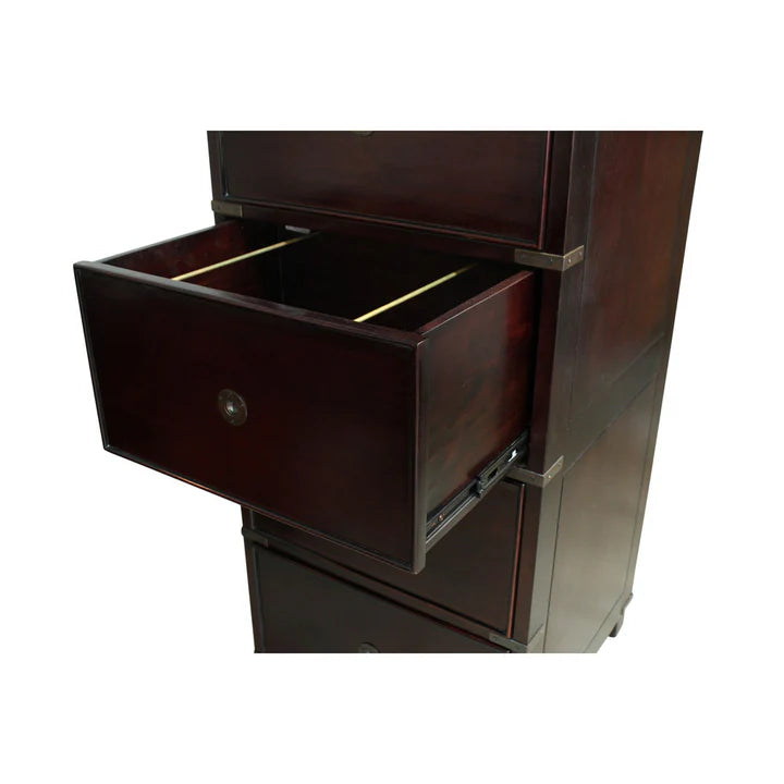 Vintage Campaign 4 Drawers Filing Cabinet - Dark Mahogany
